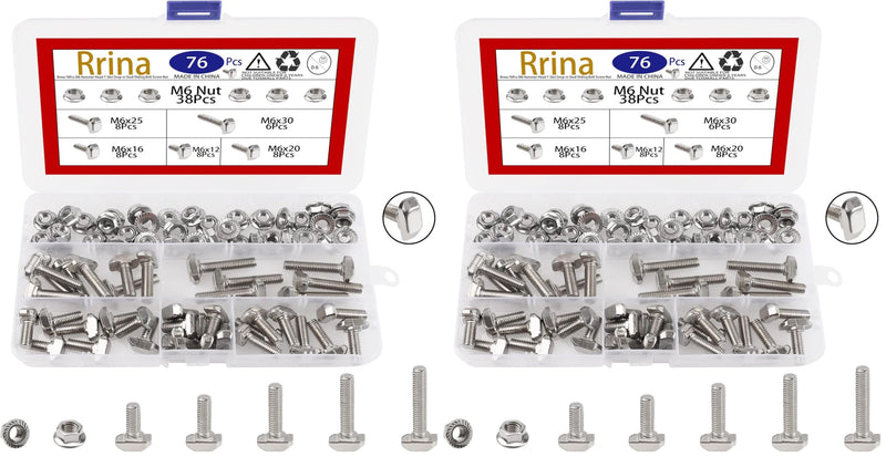 76Pcs Hammer Head T-Slot Drop-in Stud Sliding Bolt Screw Nut Assortment Kit, for European Standard Aluminum Profile (M6-30 Series) (Pack of 2) M6-30 Series (Pack of 2)