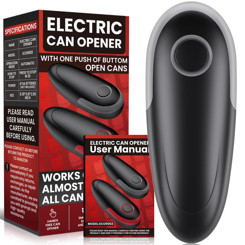 One Touch Electric Can Opener Fits All Can Sizes, Electric Can Openers for Kitchen Food Safe with Smooth Edge, Kitchen Gadgets Automatic Can Opener for Seniors, Arthritis and Chef（Black) Black