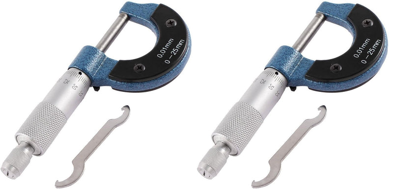 Micrometer 0-25mm 0.01mm Grad. Outside Micrometer Ratchet Stop High Precision Machinist Tool (Pack of 2)