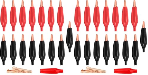 Copper Alligator Electric Clips Soft Insulated Cover Electrical Test Gator Clip Assortment Crocodile Alligator Jumper Electric Test Clips lkelyonewy® (Black * 8 Red * 8) (Pack of 2) 45mm (Pack of 2)