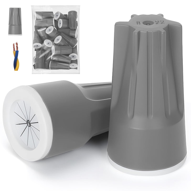 Lenporl 50PCS Waterproof Wire Connectors Grey 22-10AWG, IP68 Waterproof Wire Nuts for Landscape Lighting, Heavy-Duty Waterproof Electrical Connectors for Irrigation, Wet and Dusty