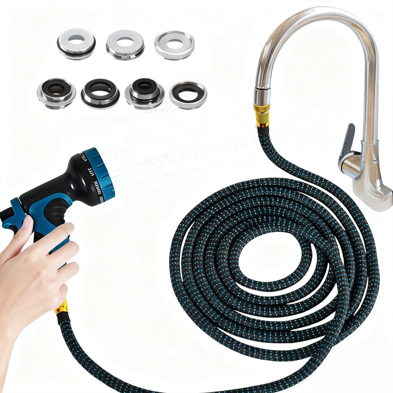 Indoor Sink Hose Attachment for Faucet - (50 FT) Faucet Hose with 7 Adapters for Kitchen Sink Bathroom Sink Faucet, Watering Houseplants, Washing Pets, Household Cleaning, Car Washing 50FT