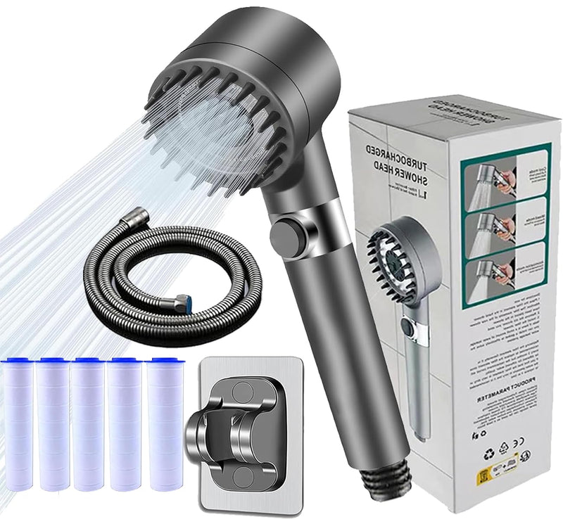 2026New year Filtered Shower, Portable Shower with 3 Spray Modes, Adjustable On/Off Shower Head, with 150cm/1.5m Hose, Suitable for Aquarium and Animal Bathing and Rinsing 4-piece set (Grey) Gray
