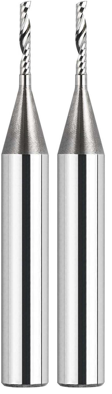 SpeTool O Flute Spiral Rouer Bits 1/4 Inch Shank 1/16 Inch Cutting Diameter, Solid Carbide Upcut CNC Router Bit Single Flute End Mill for Aluminum Acrylic Metal Milling Cutter (Pack of 2) 1/16" Dia -3/8" CL - 1/4" Shank (Pack of 2)