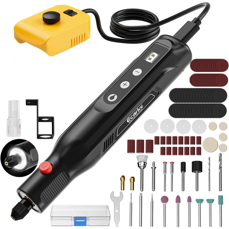 Ecarke Cordless Rotary Tool Kit Compatible with Dewalt 20V Battery, 25000RPM 5-Speed & 108 Accessories, Dog Nail Grinder with LED Light for DIY Crafts, Sanding, Engraving, Polishing(Tool Only) Yellow