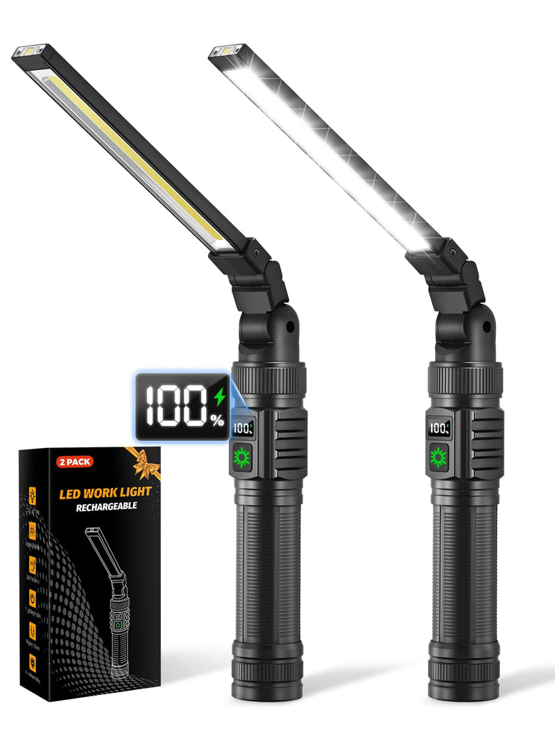 2Pack Magnetic Work Light, All Aluminum & 1500 High Lumens Rechargeable LED Work Light, 7 Mode & 360° Rotation Mechanic Light, Rechargeable Flashlight for Car Repairing, Easter Gifts for Men 2Pack