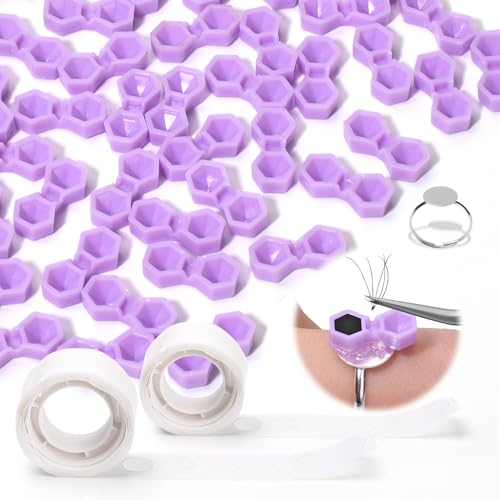 Eyelash Extension Glue Cups 200pcs Diamond Shape Mini Eyelash Glue Holder Two Holes Lash Grafting Supply Purple