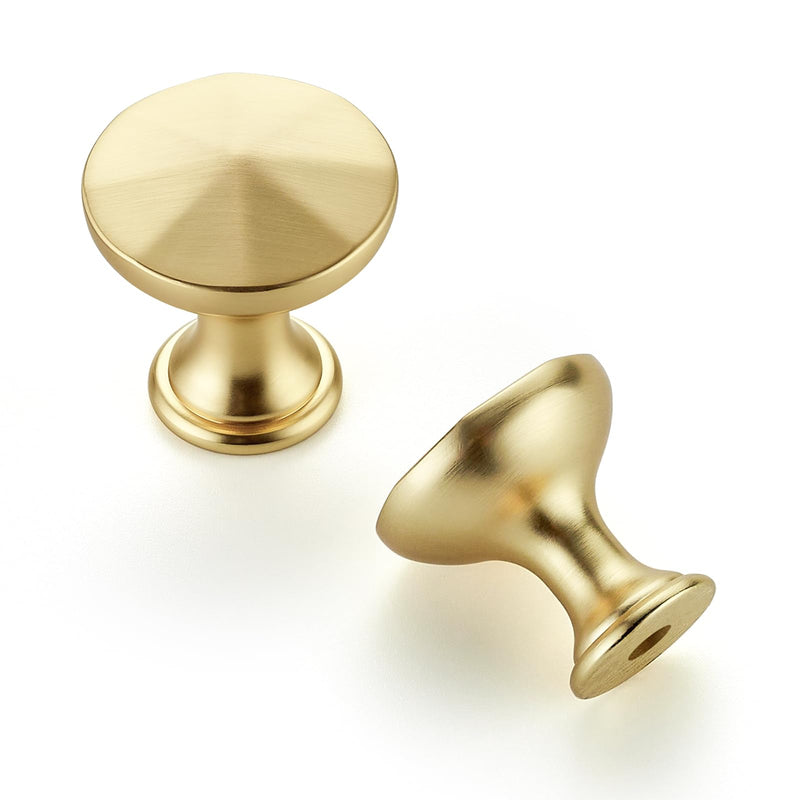 JOY DECOR TBrushed Nickel Cabinet Knobs Drawer Knobs, 1-3/16 Inch, 10 Pack | Sunburst Top Drawer Pull, Solid Metal Feel, Modern Hardware, For Kitchen Cabinets, Bathroom Vanities, Dressers Brushed Brass