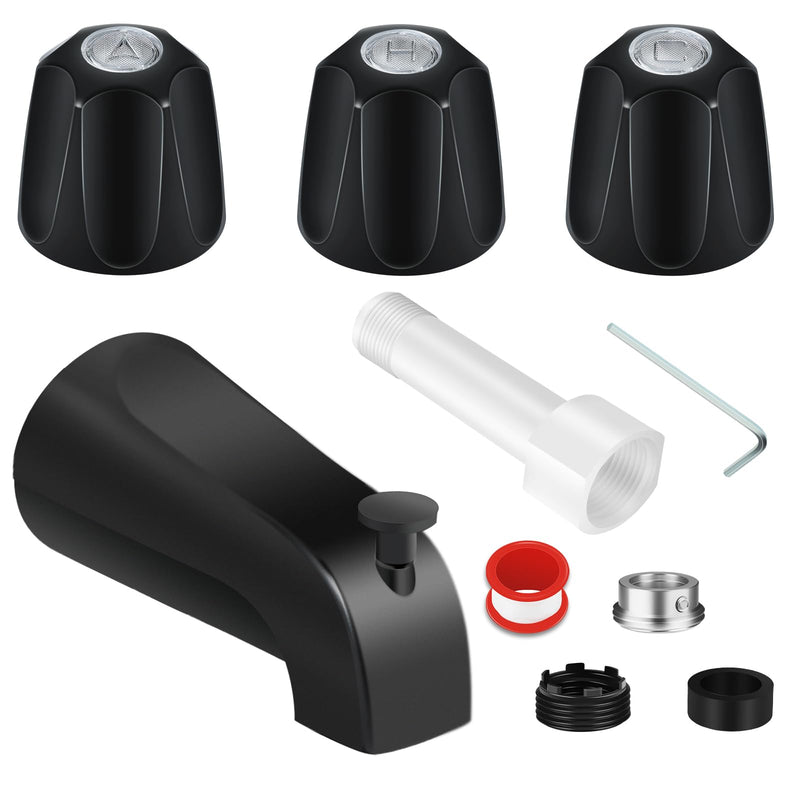 Tub Shower Trim Kit, Matte Black Shower Knob and Bath Tub Spout, for Price/Pfister Verve and 3 Handle Tub Faucet, for 1/2" Copper Connection, 1/2" and 3/4" Male Thread Connection (Matte Black)