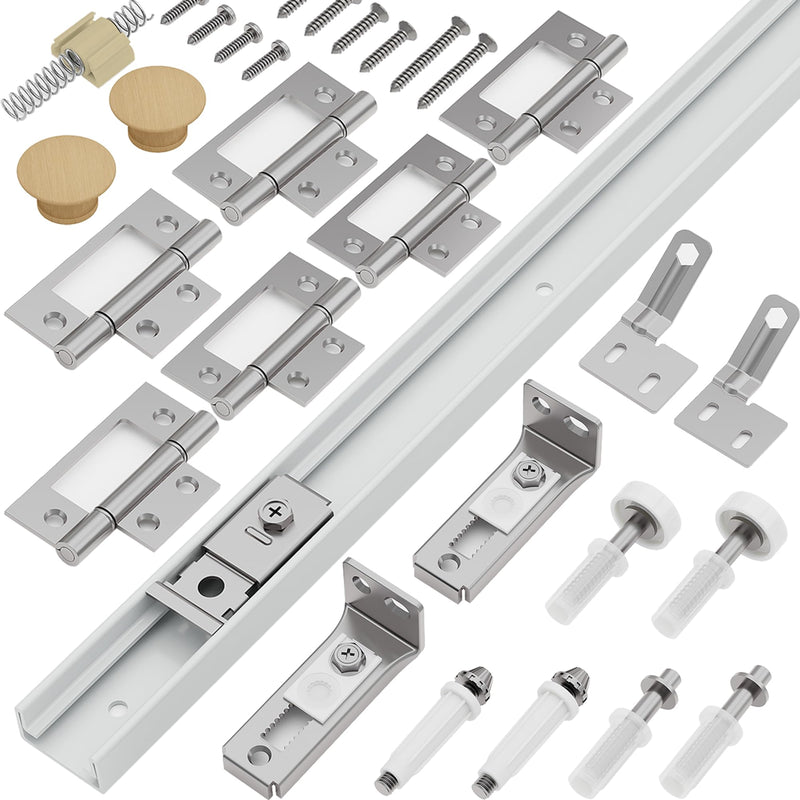 Closet Bifold Door Hardware & 48 Inch Track Kit, 4 ft Folding Door Bi-Fold Puerta Repair Replacement Part for Laundry, Include 4 Foot Rail Floor & Top Bracket Pivot Pin Guide Roller Hinge Knob 1 Pack-48" Track