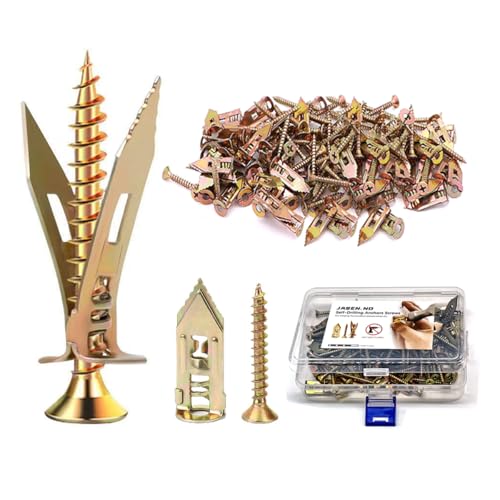 Self-Drilling Drywall Anchors,Heavy Duty Drywall Anchors and Screws kit,Door Hinge Repair Tool,Dry Wall Anchors for Fixing Wall Decor, Furniture,Statues,Photo Frames (1.18IN,100Pcs) 1.18IN,100Pcs