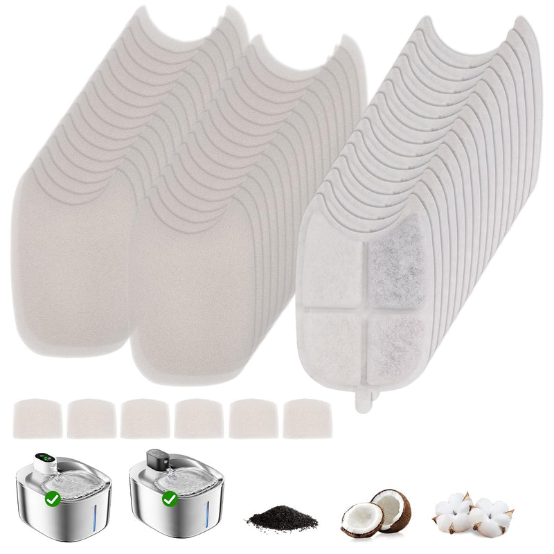 15 Pack Cat Water Fountain Filters for FS10 Plus/FS10PRO Cat/Dog Pet Drinking Fountain for 138 fl oz/4L with 32 Pack Pre-Filter Sponges & 6 Pump Filter 15Filters + 32 Sponges & 6 Pump Filters