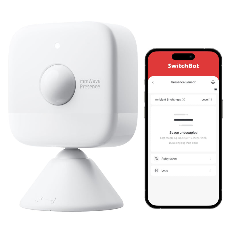 SwitchBot Smart mmWave Radar Motion Sensor, Bluetooth Presence Sensor with Dynamic Detection & Zone Positioning, Compatible with Alexa, HomeKit & Apple Home via SwitchBot Hub (Presence Sensor)