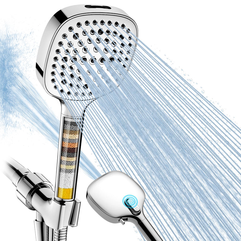Filtered Shower Head with Handheld, High Pressure 7 Spray Showerhead with Filters, Detachable Shower Heads, Water Softener Filters for Hard Water - Remove Chlorine Chrome