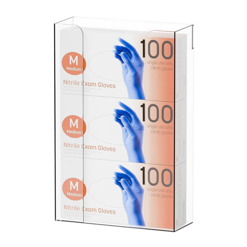 Yieach Acrylic Glove Box Holder Wall Mount With Adhesive,No Drilling Disposable Medical Rubber Glove Holder on Wall & Hanging Hospital Hair Net,Mask,Latex Gloves Dispenser,Gloves Rack & Storage,Clear 1 Large