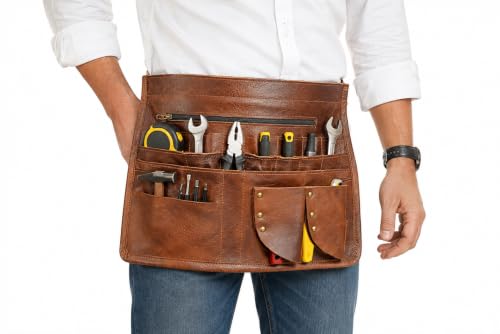 HEAVEN HUSH Genuine Leather Waist Apron with Pockets Adjustable Barber Tool Belt Organizer Brown