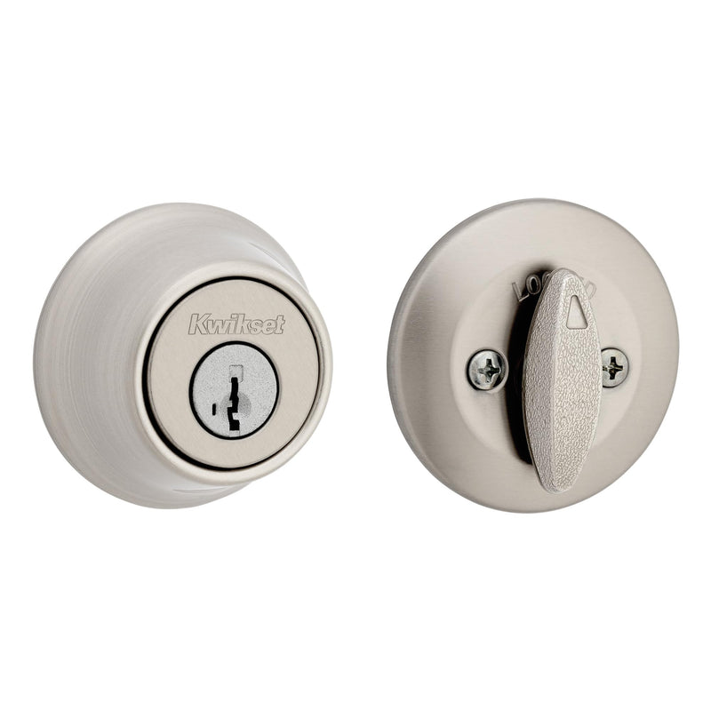 Kwikset 660 Deadbolt Lock, Satin Nickel Round Exterior Keyed Front Entry Door, Single Cylinder Dead Bolt, with Microban Protection New Latch