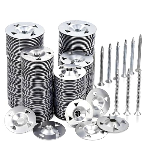 Foam Board Fasteners and Washers Kit Plastic Insulation Fasteners for Rigid Foam (EPS XPS) & Tile Backer Board, 1-1/8 Inch Screws with Anti-Crush Washers (Screws & Washers) 400