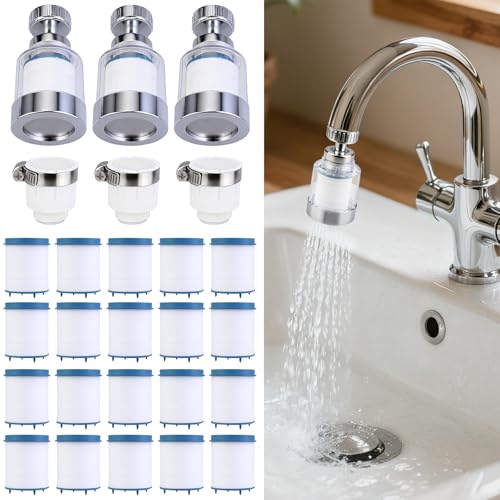23 Pcs Sink Faucet Water Filter with Filter Elements Set, 360 Rotating Faucet Filters, Remove Fluoride Heavy Metals Hard Water, Sink Filters Faucets for Home Kitchen & Bathroom