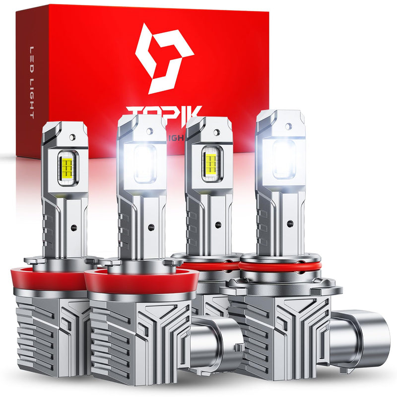  [AUSTRALIA] - TOPIK H11 9005 Light Bulbs Combo, 60000LM Brighter H9 H8 HB3 6500K Cool White Light, Fog Light Compatible, 1:1 Mini Halogen Size H11 H9 H8 & 9005 HB3 Light, Plug-N-Play, 4PCS H11/H9+9005/HB3
