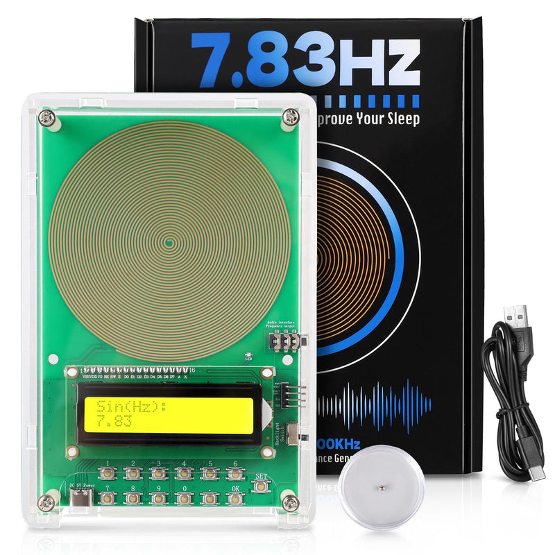 0.01Hz-200kHz Adjustable Frequency Generator for Healing Schumann Sine Waves Resonance Generator 7.83Hz Ultra Low Frequency Generator Resonator with Acrylic Case Green