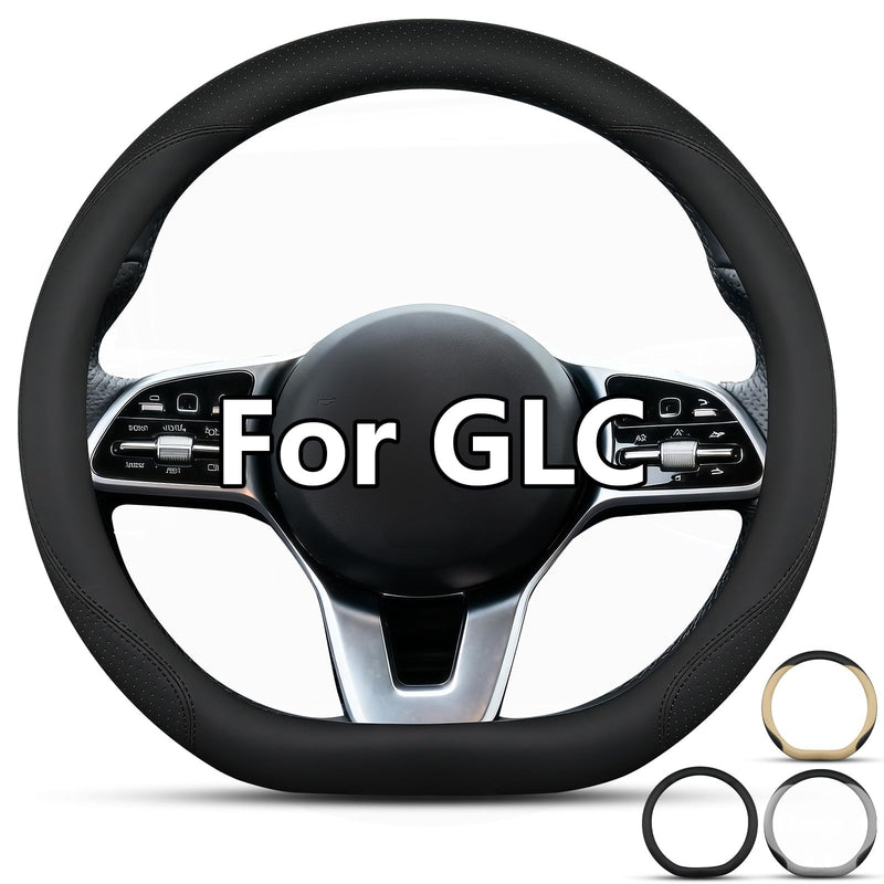 D-Shaped Steering Wheel Cover for Benz GLC 2016-2024, Leather Non-Slip Fit for Mercedes-Benz GLC 300/43 AMG/Coupe (Black, Flat-Bottomed) Black D shape