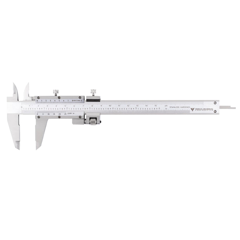 PEC Tools 6" / 150mm Vernier Caliper, Precision Stainless Steel Caliper with Fine Adjustment, 0.02mm/0.001" Graduation, 0.03mm Accuracy, for Inside, Outside, Step, and Depth Measuring 6"/150mm