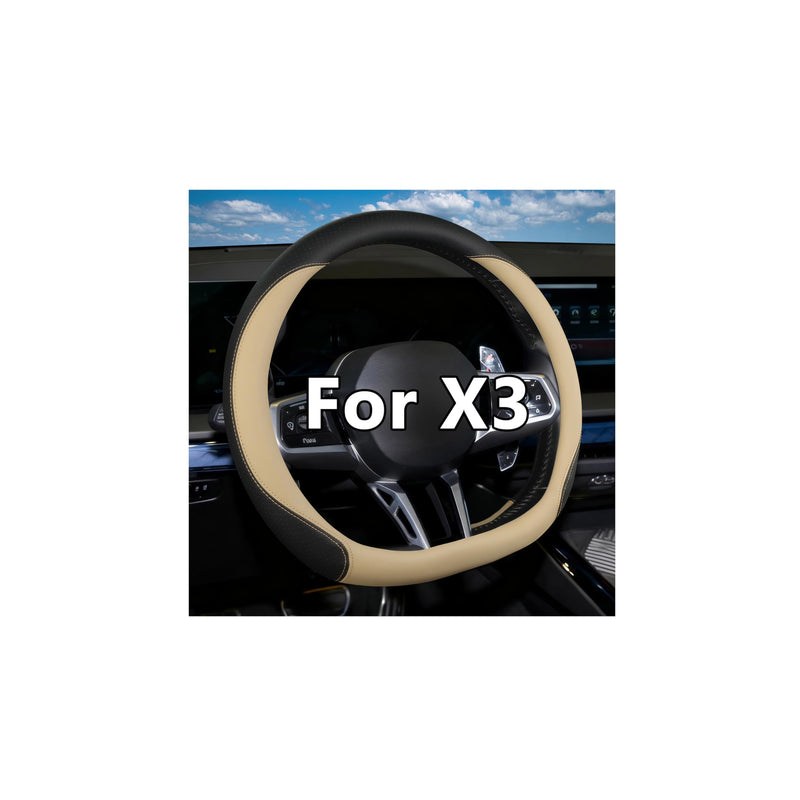 Steering Wheel Cover for BMW X3, Non-Slip D-Shaped Perforated Leather Steering Wheel Protector 14.5 Inch,Funda de Volante para BMW X3 (Beige, D Shape) Beige
