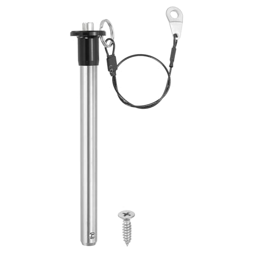 PATIKIL 3/8"(9.5mm) Diameter 304 Stainless Steel Quick Release Pin, Usable Length 3.9"(100mm) Push-Button Ball Locking Pin with 25cm Lanyard Cable M5 Screw, Silver 3/8" x 3.9"