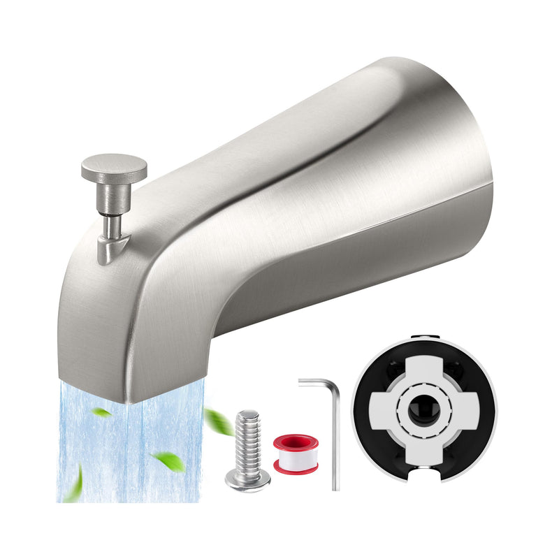 Universal Bathtub Tub Spout with Diverter, Fits 1/2" Slip-Fit Copper Pipe Connection, Pull Down Bathtub Faucet Spout Replacement, Easy Installation (Brushed Nickel) Brushed Nickel