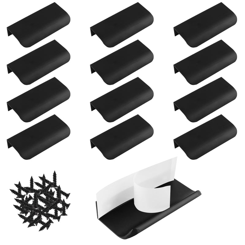 MOROBOR 16 Pack Finger Edge Pull, Self-Stick Instant Cabinet Drawer Pulls Concealed Drawer Pulls Modern Style Drawer Handle for Cabinet Hardware Drawer Wardrobe, 80mm/Black Black-16PCS