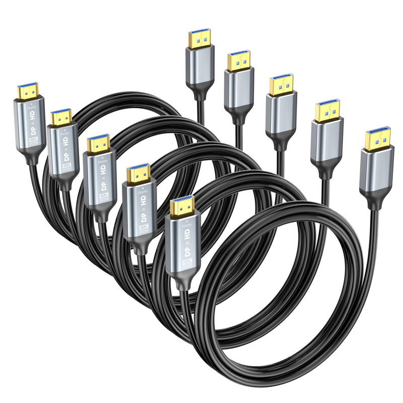 DisplayPort to HDMI Cable 6ft 5-Pack, Uni-Directional DP (Source) to HDMI (Display) Cord for Desktop Monitor Projector Laptop PC AMD NVIDIA, 4K@60Hz, Aluminum Shell, Compatible Lenovo HP Dell 5 Pack 6 Feet