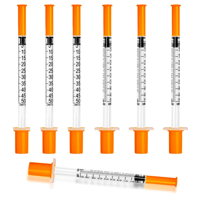 0.5ml Syringe with Cap, 31G 1/4" 6mm 1/2cc Syringes, Disposable Individual Package, Pack of 100 1/2cc-31G 1/4"