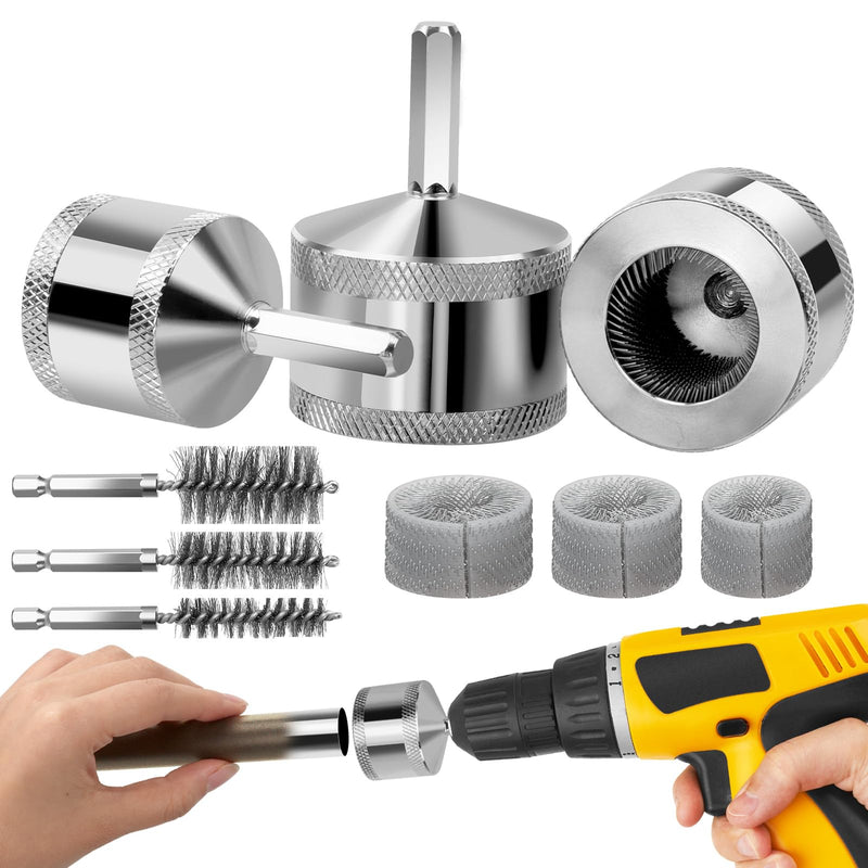 1/2" 3/4" 1" Metal Copper Pipe Cleaner Set - with Replaceable Blades, Tube Cleaning Brush for Power Drill, Removing Stains and Paint from Copper Pipes and Various Metal Pipes