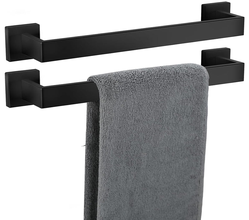 Towel Bar 2 Pack for Bathroom 16 Inch Matte Black Towel Holder 12/16/20/24/28/32/36 Inch Stainless Steel SUS304 Rustproof Towel Rack Modern Square Towel Rod for Bathroom Wall (2, Matte Black, 16 Inch)