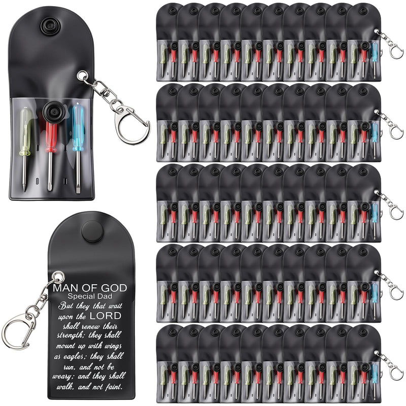 50 Sets Man of God Gift Bulk Mini Screwdriver Keychain, Christian Church Gifts for Dad, Portable Pocket Mini Screwdriver Keychain Set Father Tool Party Favors Religious Gifts for Adult Men 50