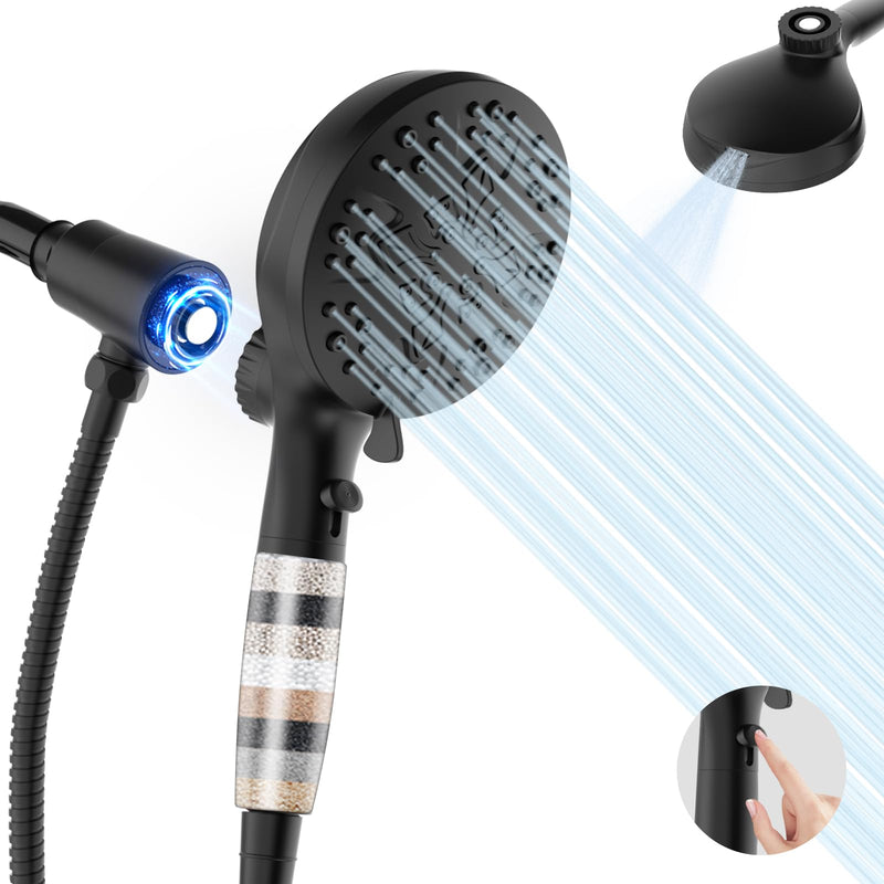 5" Filtered Handheld Shower Head with 10 Spray Modes,High Pressure Detachable Showerhead with Magnetic Docking, Water Flow Control & 69" Stainless Steel Shower Hose,Black Black