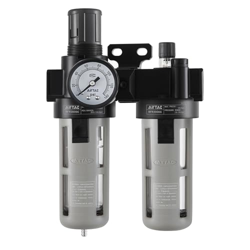 Compressed Air Filter Regulator Lubricator Combo Airtac BFC2000-C 1/4''NPT 0-140 PSI with Pressure Gauge Semi-Auto Drain 3 in 1 Two FR.L Unit BFC2000C 1/4'' NPT