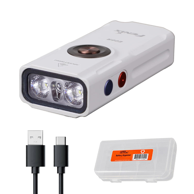 Fenix E06R 700 Lumen 3-in-1 EDC Keychain Flashlight, USB Rechargeable, Includes UV Light and Organizer (Platinum) Platinum