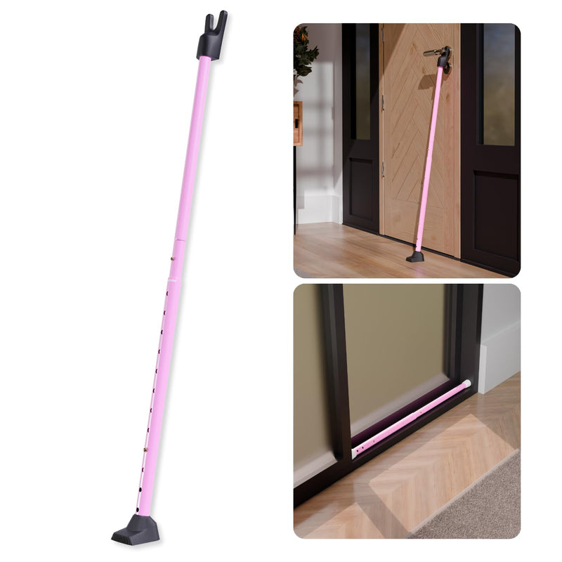 SECURITYMAN 3-in-1 Door Security Bar, Security Door Stoppers & Door Barricade – Heavy Duty Adjustable Iron Security Lock Bar for Home Defense, Apartment & Travel Safety (1 Pack - Pink) 1 Pack