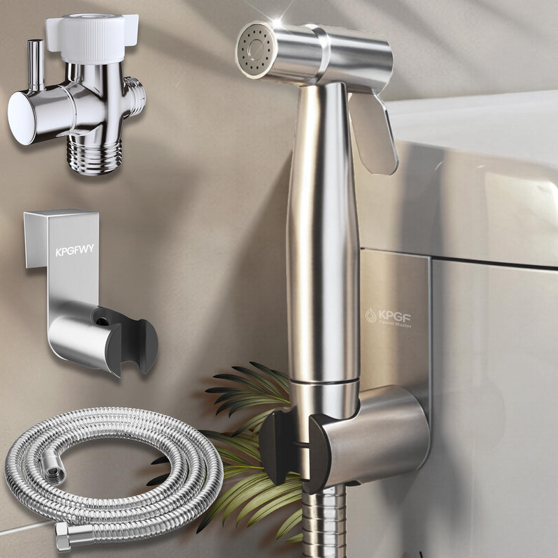 Handheld Bidet Sprayer for Toilet - Premium Adjustable Water Pressure Brushed Nickel Stainless Steel Jet Spray Kit, Bathroom Attachment for Feminine Wash, Baby Cloth Diaper Cleaning & Hygiene KPGFWY