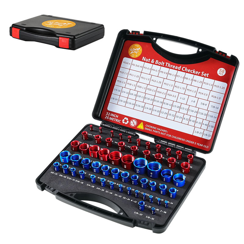 Housolution Thread Checker, 58PCS Nut and Bolt Thread Checker Set, 32 Standard and 26 Metric Bolt Size Finder for Quickly Identify on Tricky and Narrow Area