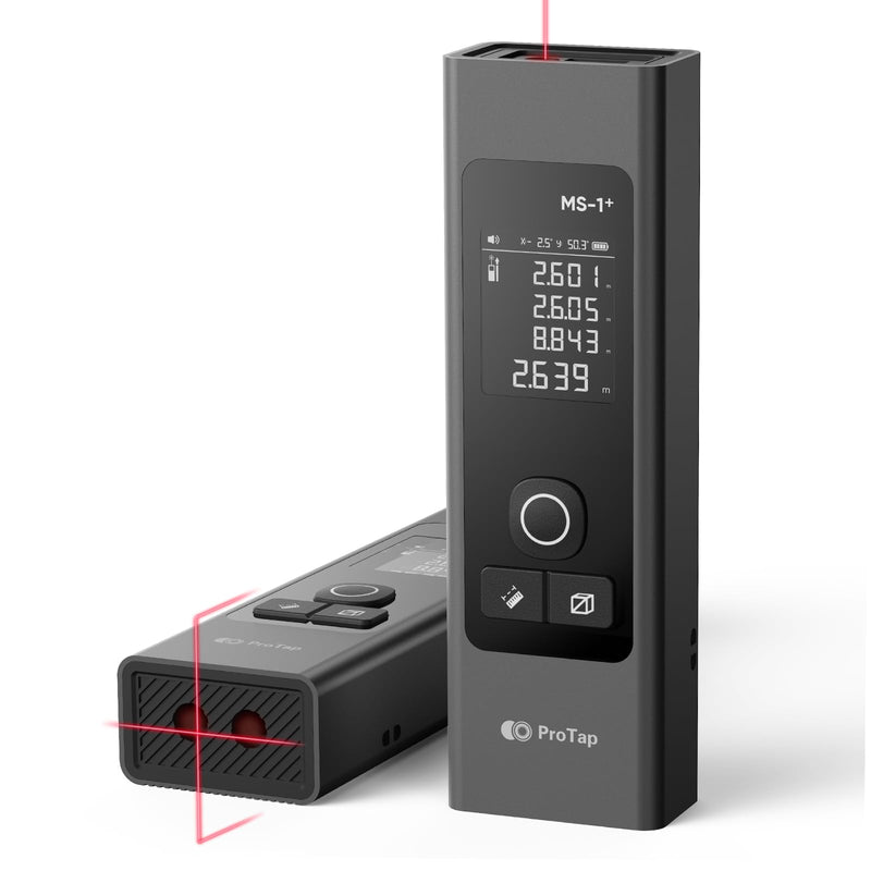 2-in-1 Laser Measure & Line Laser 196 FT - Distance Meter with Cross-Line, Laser Level with 3 Lasers Heads, Type-C Rechargeable- Area/Volume/Pythagorean for Construction, Tiling, 1.4" Black LCD