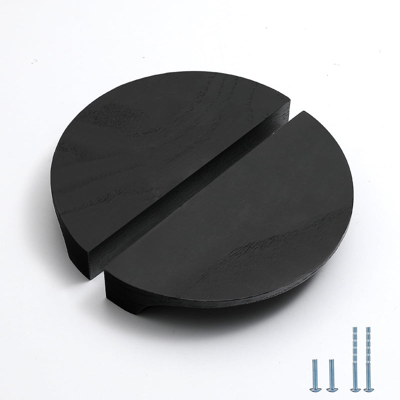 5.9 in-Black Ash Wood 1 Pair (2 Pcs) Circular Wood Grain Cabinet Drawer Handles Kitchen Cabinet Door Pull 5.9 in-Black Ash wood
