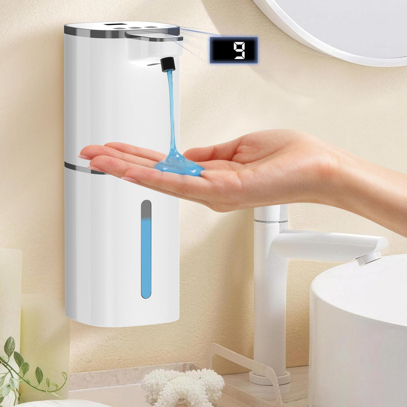 Automatic Liquid Soap Dispenser, 9 Adjustable Levels, 380ml/12.8oz, Touchless Hand Soap or Dish Soap Dispenser,IR Sensor & Display,Wall-Mount or Tabletop Use for Bathroom Kitchen White Gel