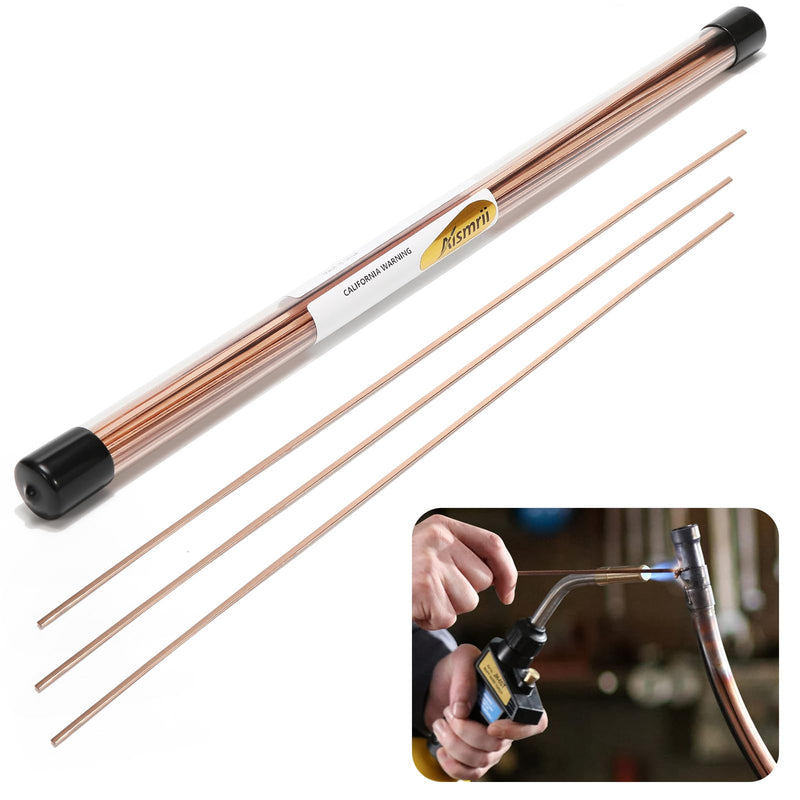 Brazing Rods, Copper Phosphorus 15.7" HVAC Brazing Rods with Flux Coating, Low Melting Point Copper Welding Rods for Air Conditioning, Refrigeration, Copper Pipe Repair (30 PCS BCuP-2) 30 PCS BCuP-2