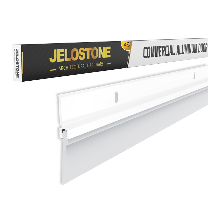 2 Pack - 48'' Commercial Door Bottom Sweep (White Powder Coated), Heavy Duty Aluminum, Fire Rated, Vinyl Insert, JS-NV307, Ideal for Residential & Commercial Use 48'' White Powder Coated