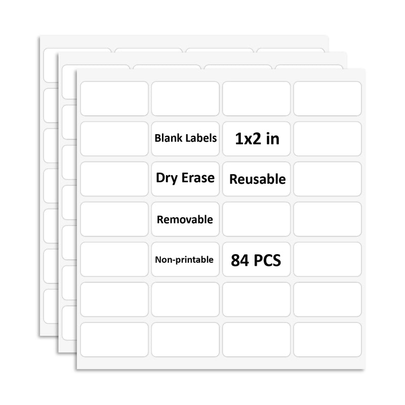 SVNOOC Multi-Use Removable Dry Erase Labels Stickers, White, 84pcs Reusable Sticky Notes (1 * 2 inches White) 1*2 Inches White
