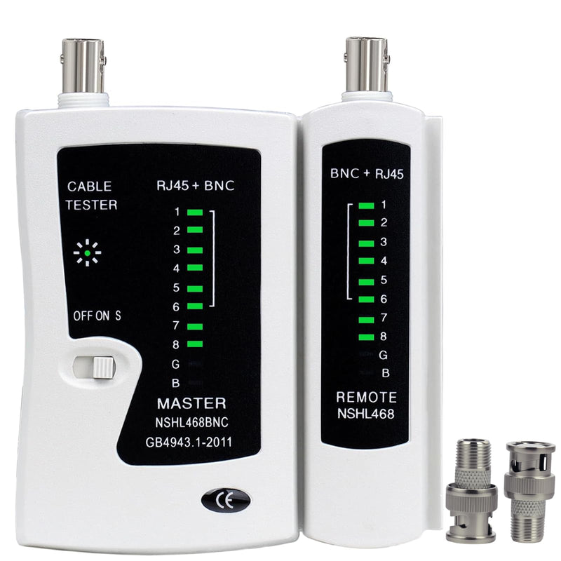 Coaxial(Coax) Tester Portable BNC RJ59 and F-Style RJ45 Ethernet CAT5/CAT6/Coax Continuity Cable Tester Wire Checker Tool,with F Female Adapters