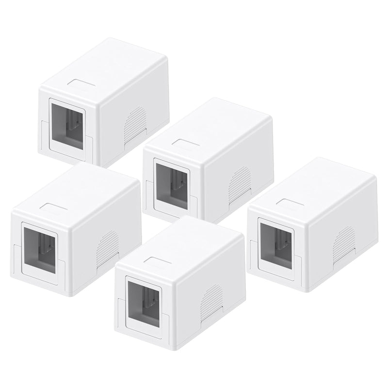 Cyberguys Keystone Jack Surface Mount Box 5-Pack | Universal Compatibility w/Ethernet Keystone Jacks, Flexible Wall/Desk Installation via Screws/Adhesive Tape 1-Port
